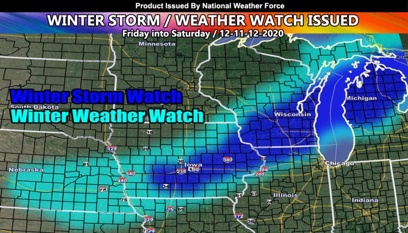 Winter Storm and Winter Weather Watch Issued From Nebraska to Michigan Friday and Saturday; Details