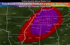 Severe Storms Including Tornadoes Likely For Deep South Inner Locations On Thursday March 25, 2021