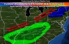 Flood Watch Issued For Deep South States Tuesday Night into Wednesday; Winter Storm Watch Issued For PA, NY, and VT For Wednesday Night Into Thursday