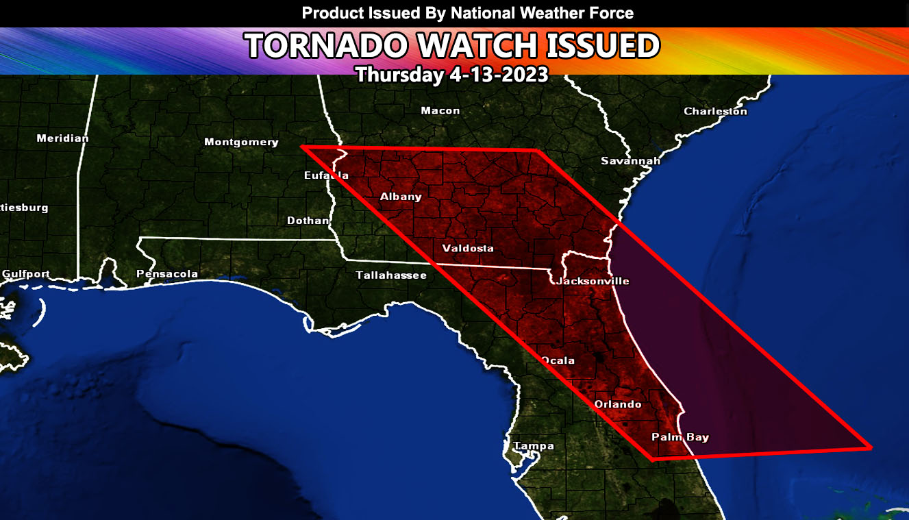 Tornado Watch Issued for East to Northeast Florida into the Southern half of Georgia