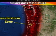 Thunderstorm Watch Reissued for Western Oregon and Washington Including Portland and Seattle Through Later This Evening