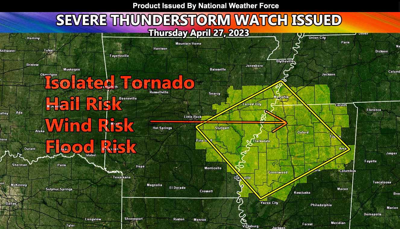 Severe Thunderstorm Watch Issued for Parts of Mississippi, Arkansas, and Tennessee Effective This Afternoon and Evening