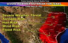 Severe Weather Outbreak Scheduled for the Eastern half of Texas for Friday; Tornado, Hail, Wind, Flood Threats
