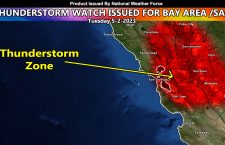Thunderstorm Watch Issued for Sacramento to The San Francisco Bay Area Through This Evening