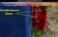 Thunderstorm Watch Issued for the Oregon Cascades, Valley, and Coastal Areas, Including Portland Today Through Thursday Morning