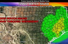 Flood Watch Issued for Southeast to The Eastern Half of Texas, Today Through Wednesday, Centering Houston