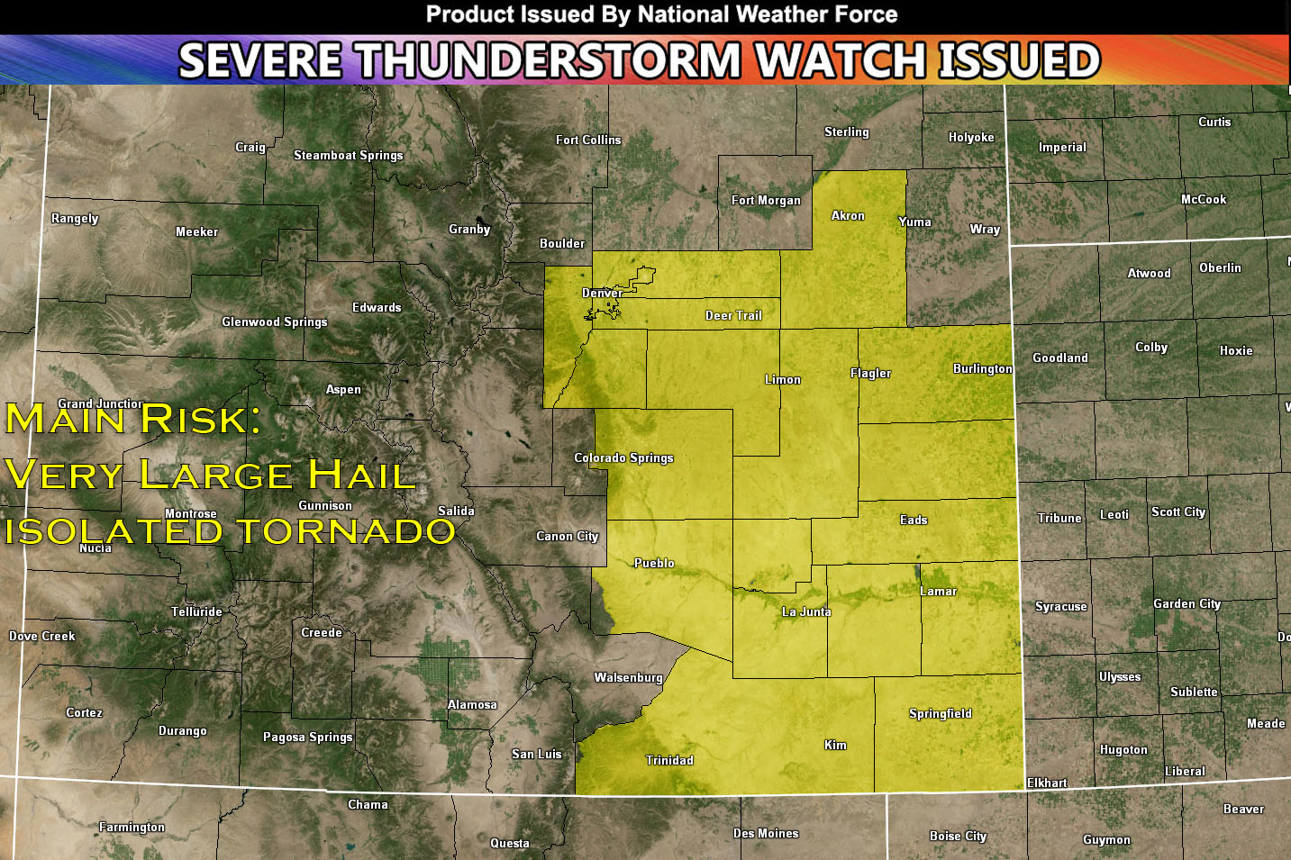 Severe Thunderstorm Watch Issued for Central & Southeast Colorado This Evening Through 8pm MDT