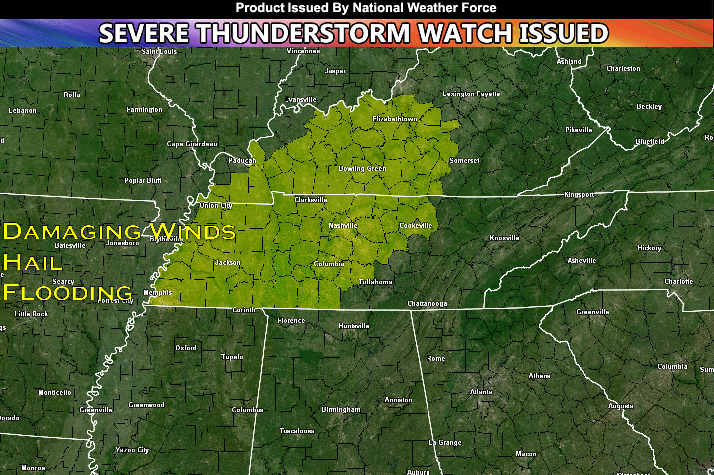 Severe Thunderstorm Watch Issued for West Central Tennessee & West Central Kentucky This Evening Through 11pm EDT