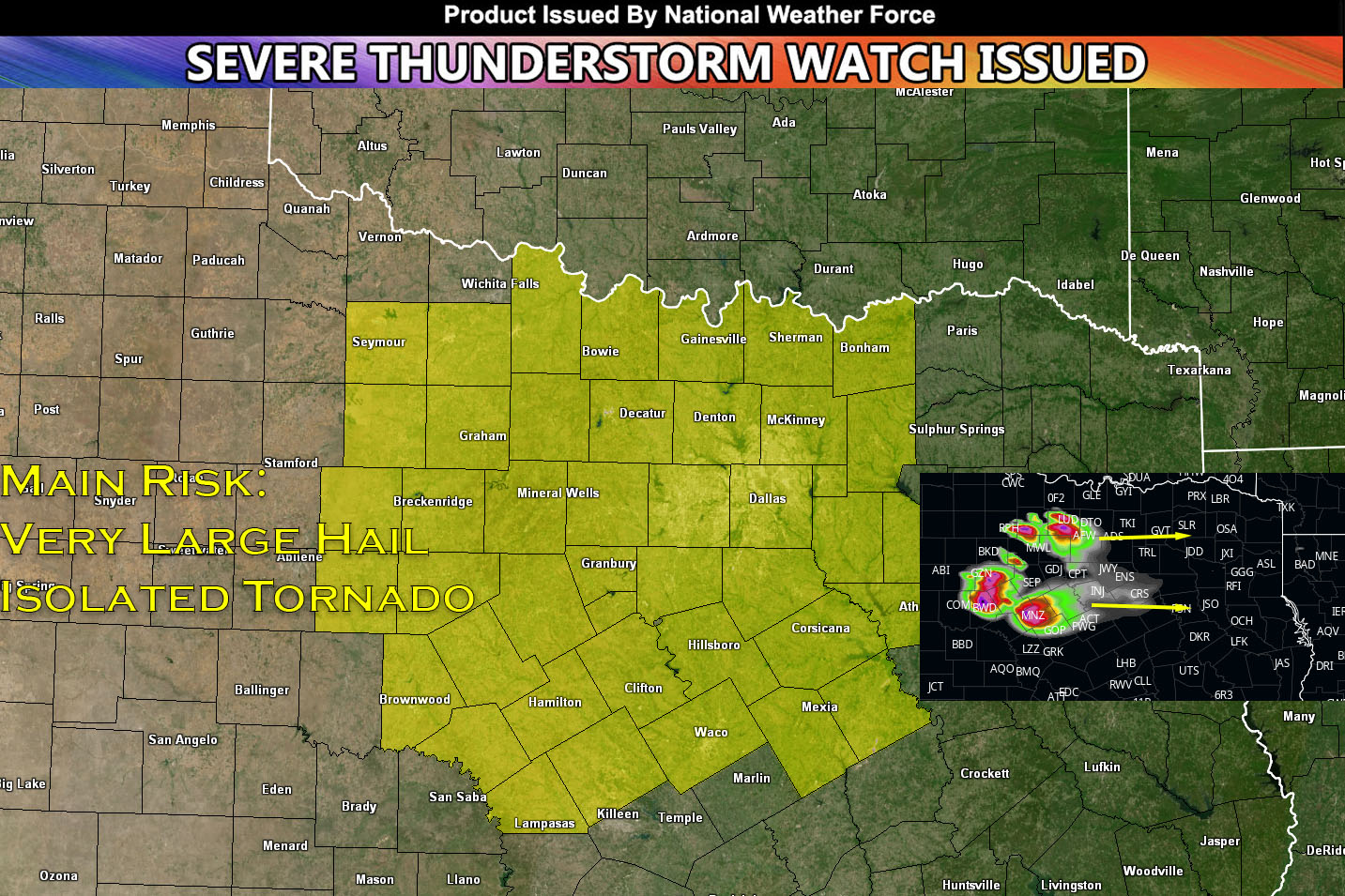 Severe Thunderstorm Watch Issued for Northcentral Texas Through 9m CDT Tuesday Morning