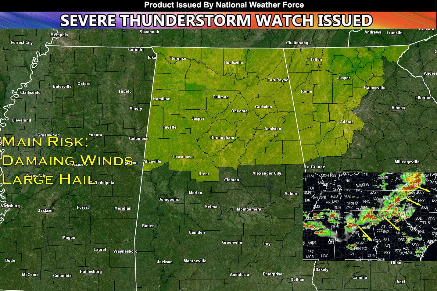 Severe Thunderstorm Watch Issued for Northcentral Alabama & Northcentral Georgia for This Evening Through 1am EDT