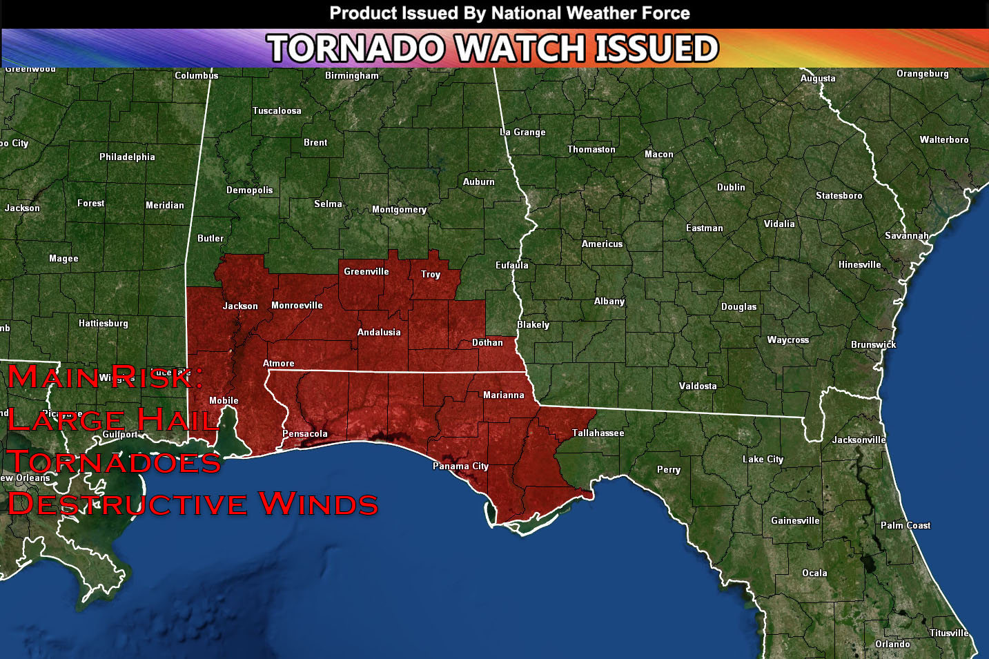 Tornado Watch Issued for Extreme Southern Alabama & Northwest Florida until 12am EDT