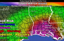 Heavy Rains and Flooding to Hit the Southern half of Louisiana Monday through Tuesday morning