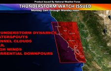 Thunderstorm Watch Issued for the Areas Surrounding the San Francisco Bay Area For Monday Morning