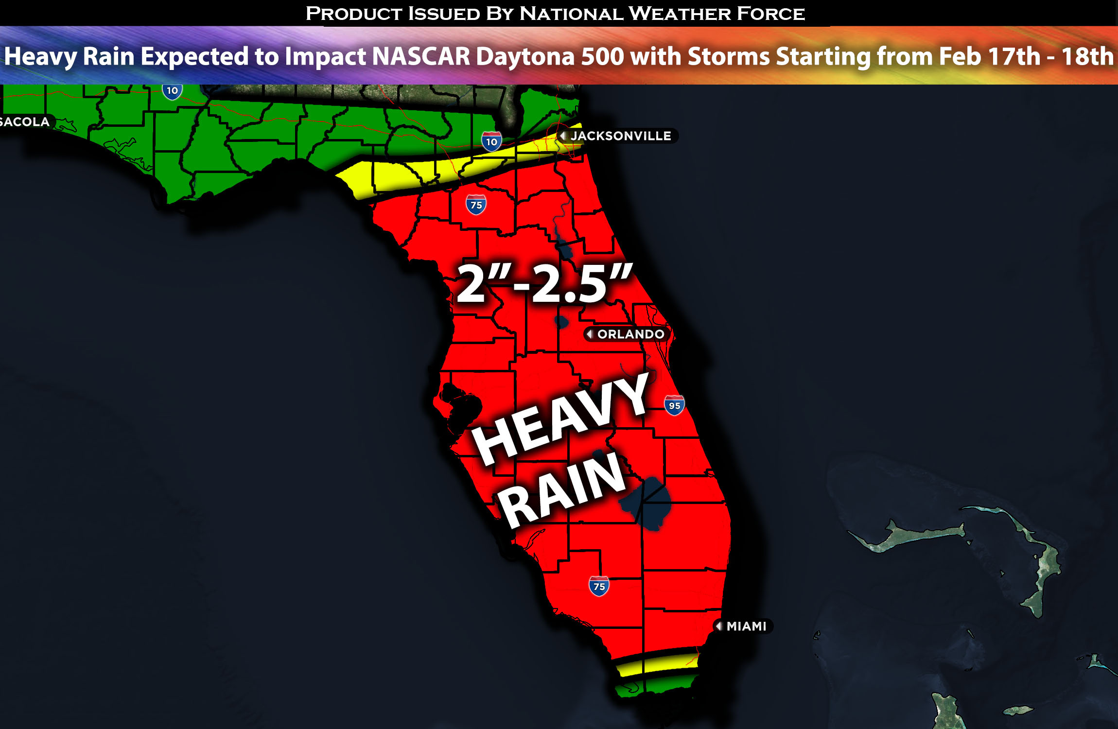 Heavy Rain Expected to Impact NASCAR Daytona 500 with Storms Starting from Feb 17th – 18th