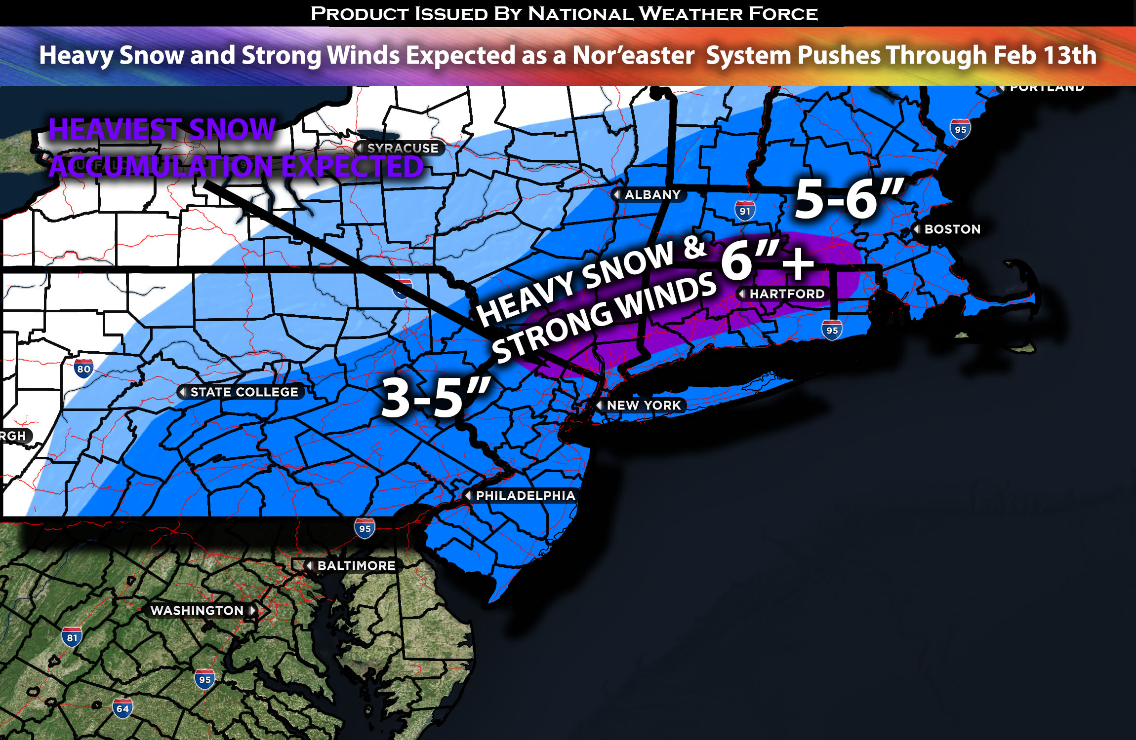 Heavy Snow and Strong Winds Expected as a Nor’easter Setup System Pushes Through Feb 13th