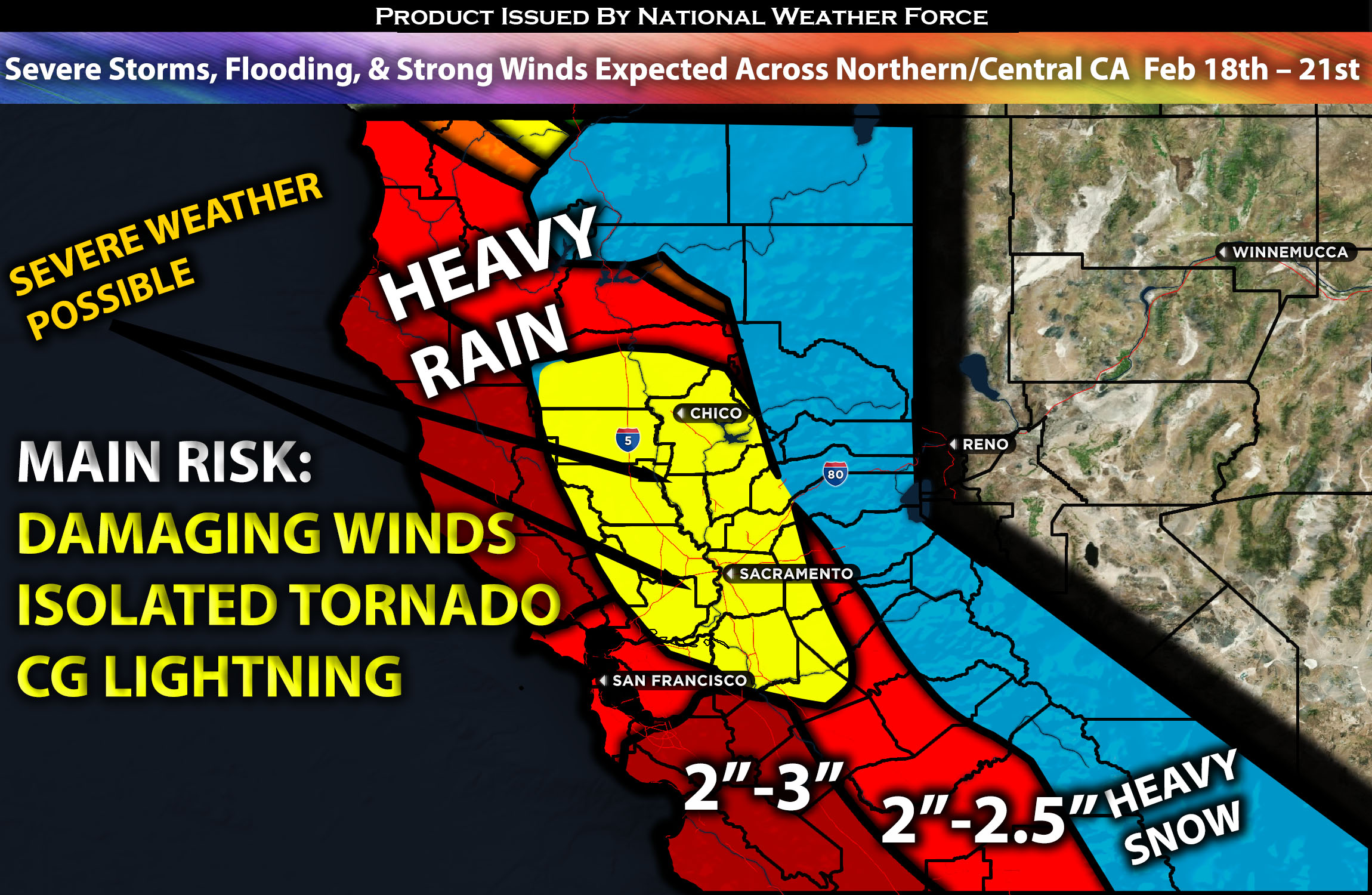 Severe Storms, Flooding, & Strong Winds Expected Across Northern/Central CA from Feb 18th – 21st