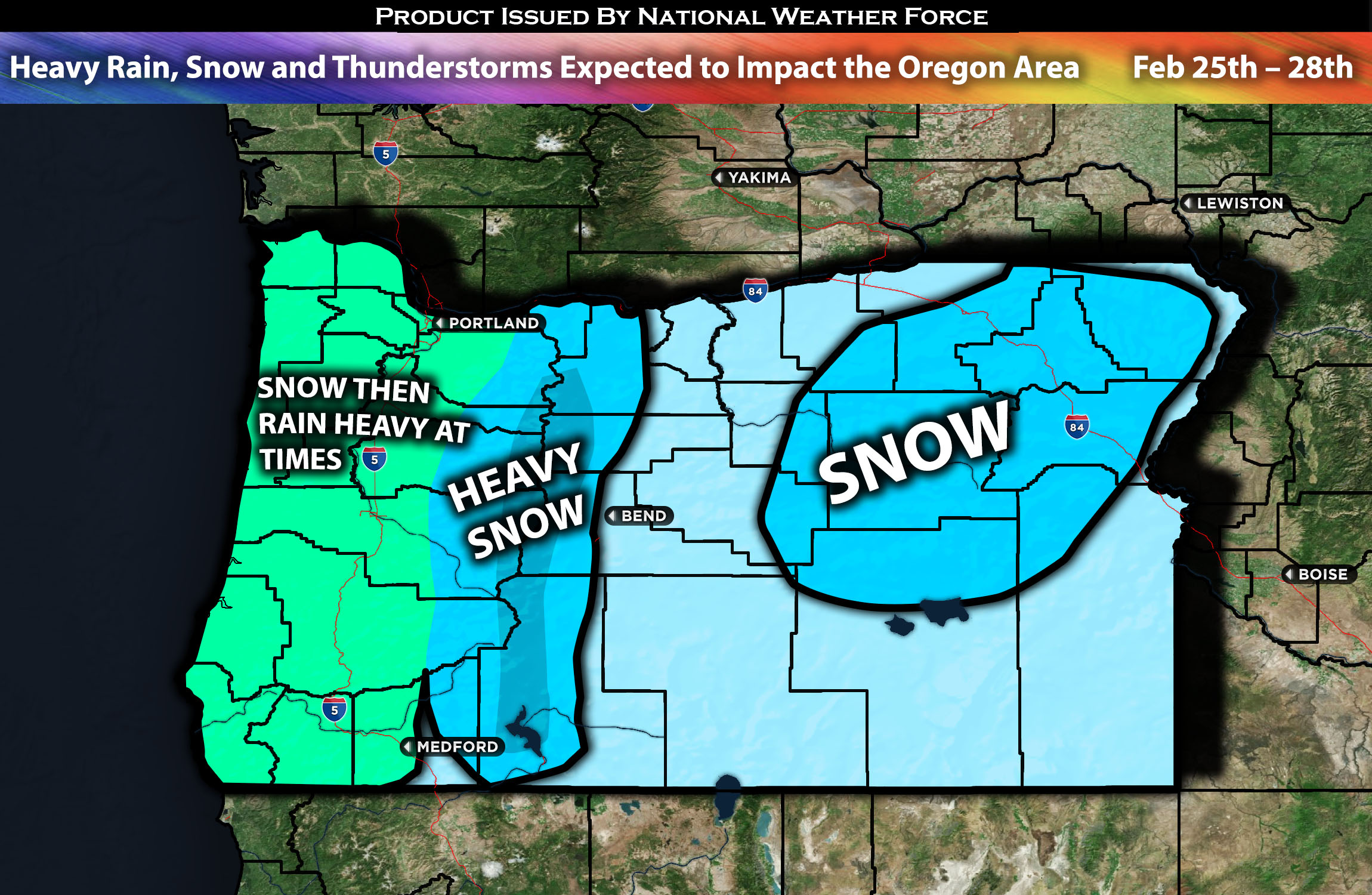 Heavy Rain, Snow and Thunderstorms Expected to Impact the Oregon Area from Feb 25th – 28th