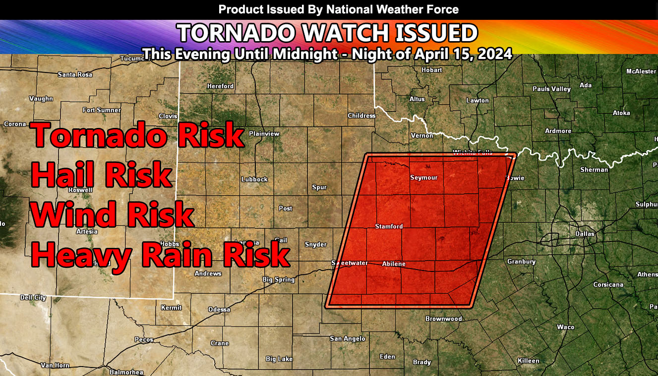 Severe Thunderstorms: Including Tornado Chances Exist for West-Central to Northwest Texas This Evening