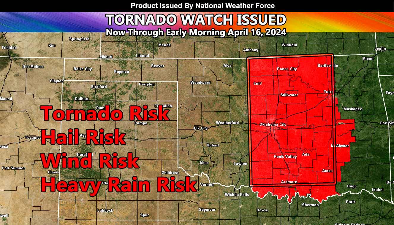 Severe Thunderstorms:  Tornado Dynamics Included Targeting Oklahoma Overnight Tonight into Tuesday Morning: April 16th