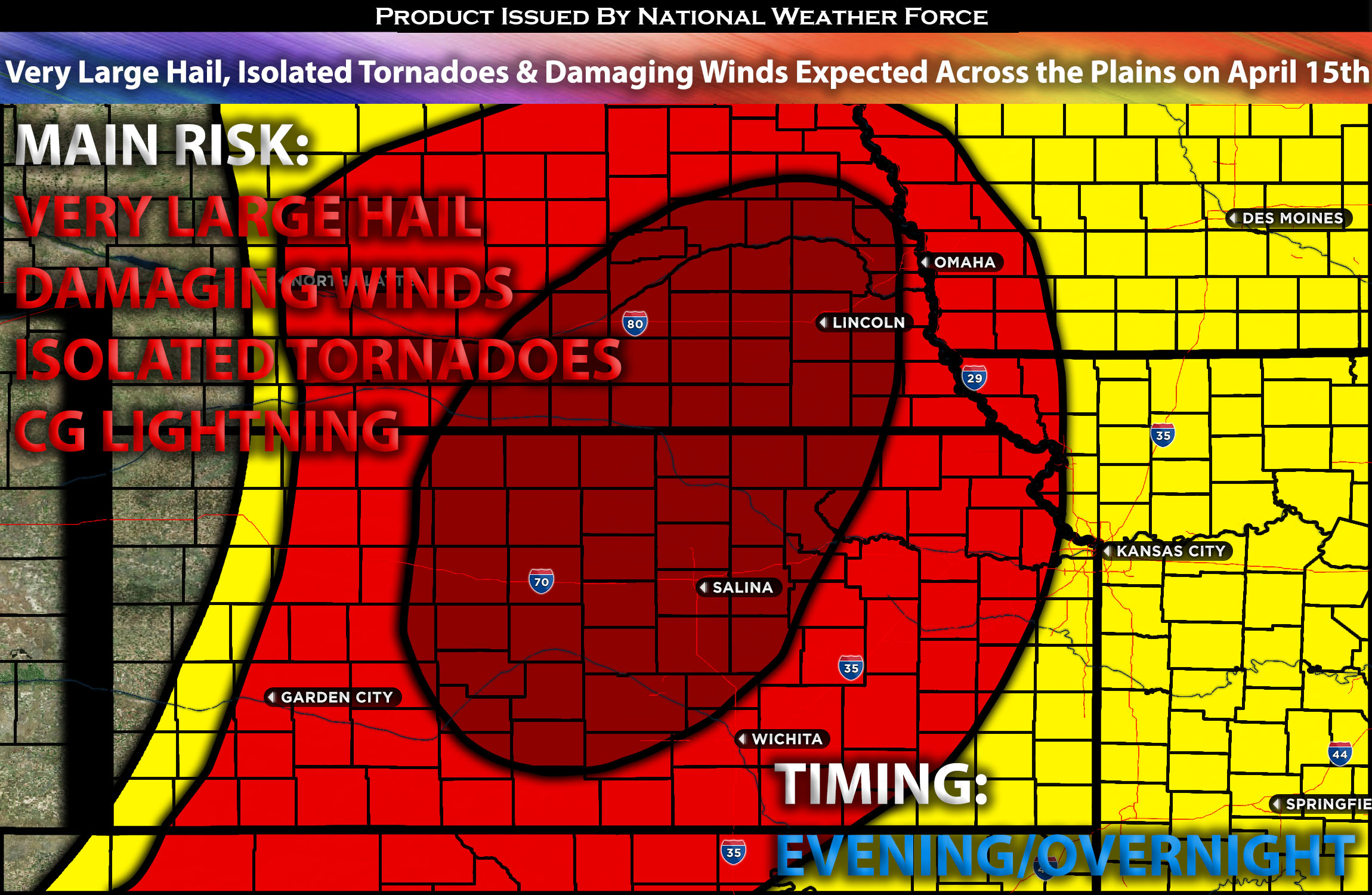 Very Large Hail, Isolated Tornadoes & Damaging Winds Expected Across the Plains on April 15th