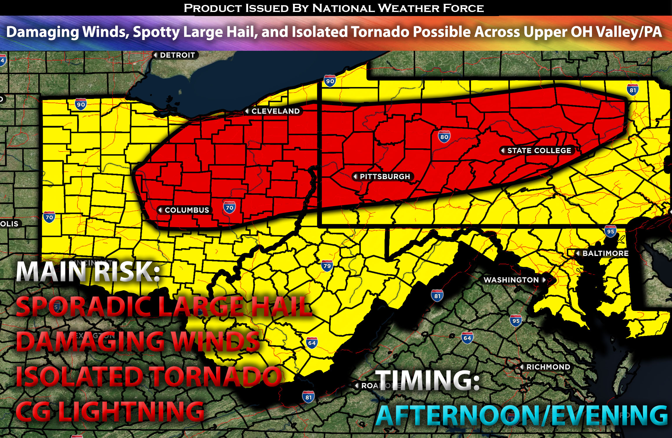 Damaging Winds, Spotty Large Hail, and Isolated Tornado Possible Across Upper OH Valley & PA on April 14th