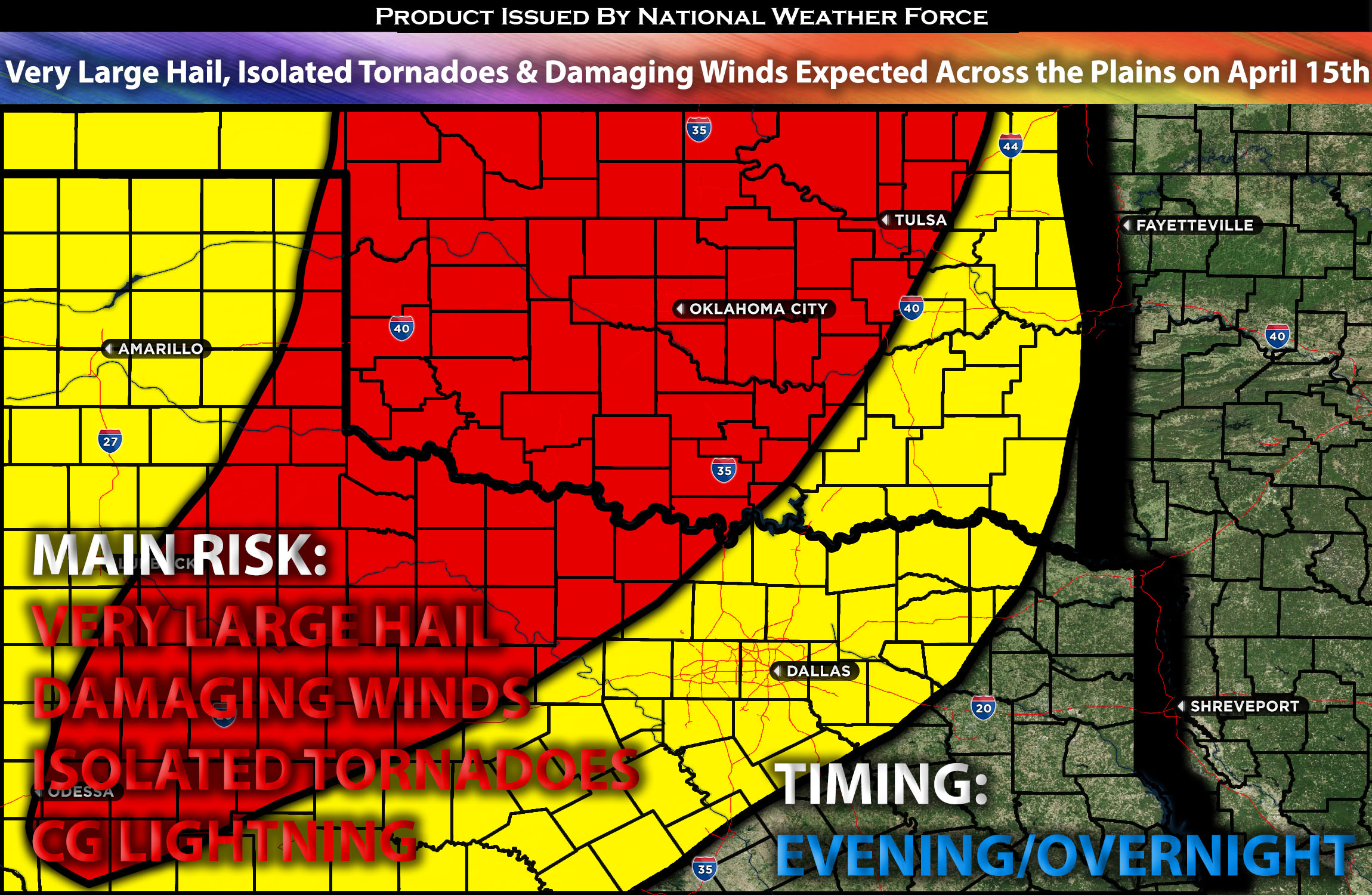 Very Large Hail, Isolated Tornadoes & Damaging Winds Expected Across the Plains on April 15th