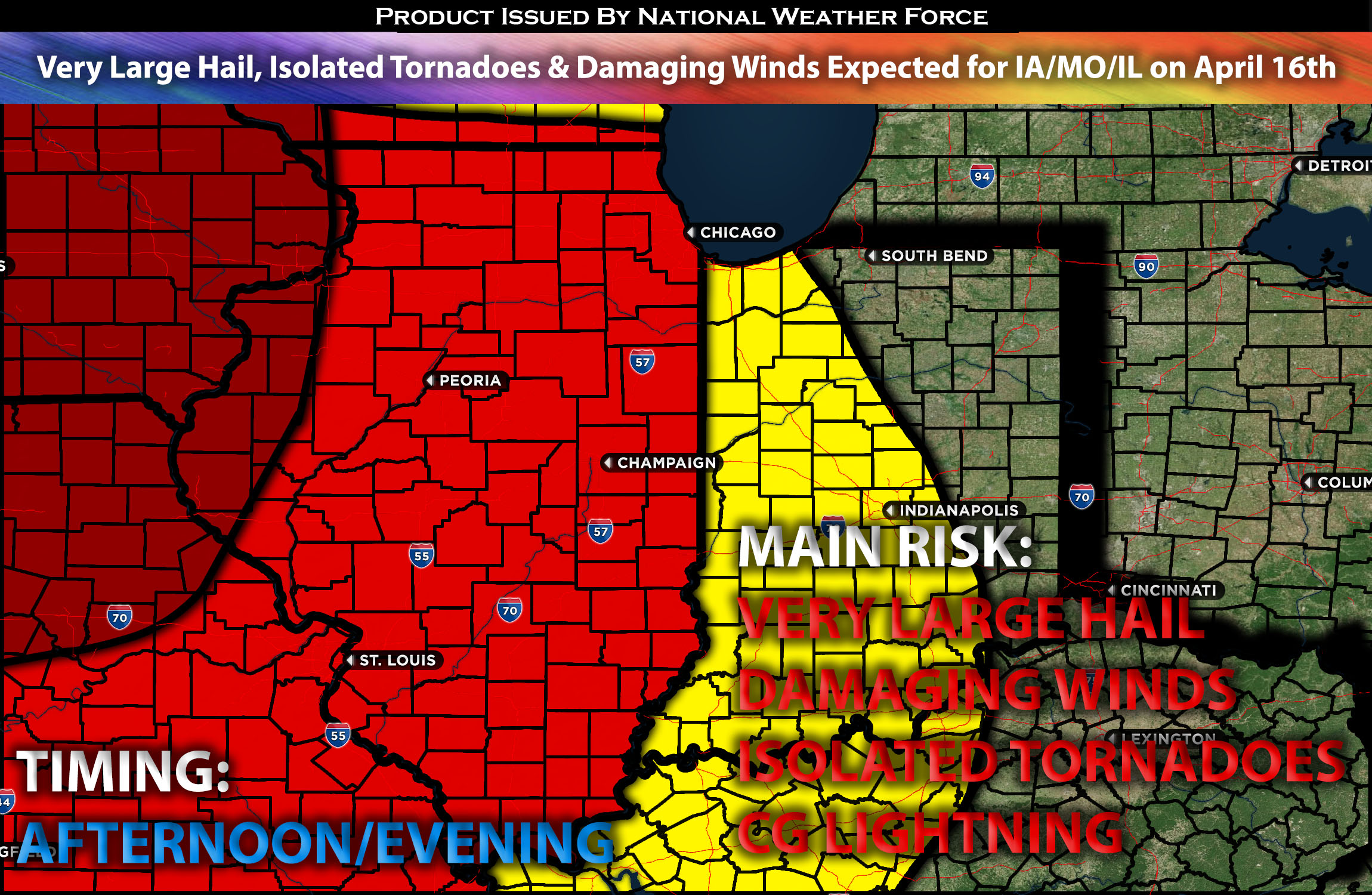 Very Large Hail, Isolated Tornadoes & Damaging Winds Expected for IA/MO/IL on April 16th