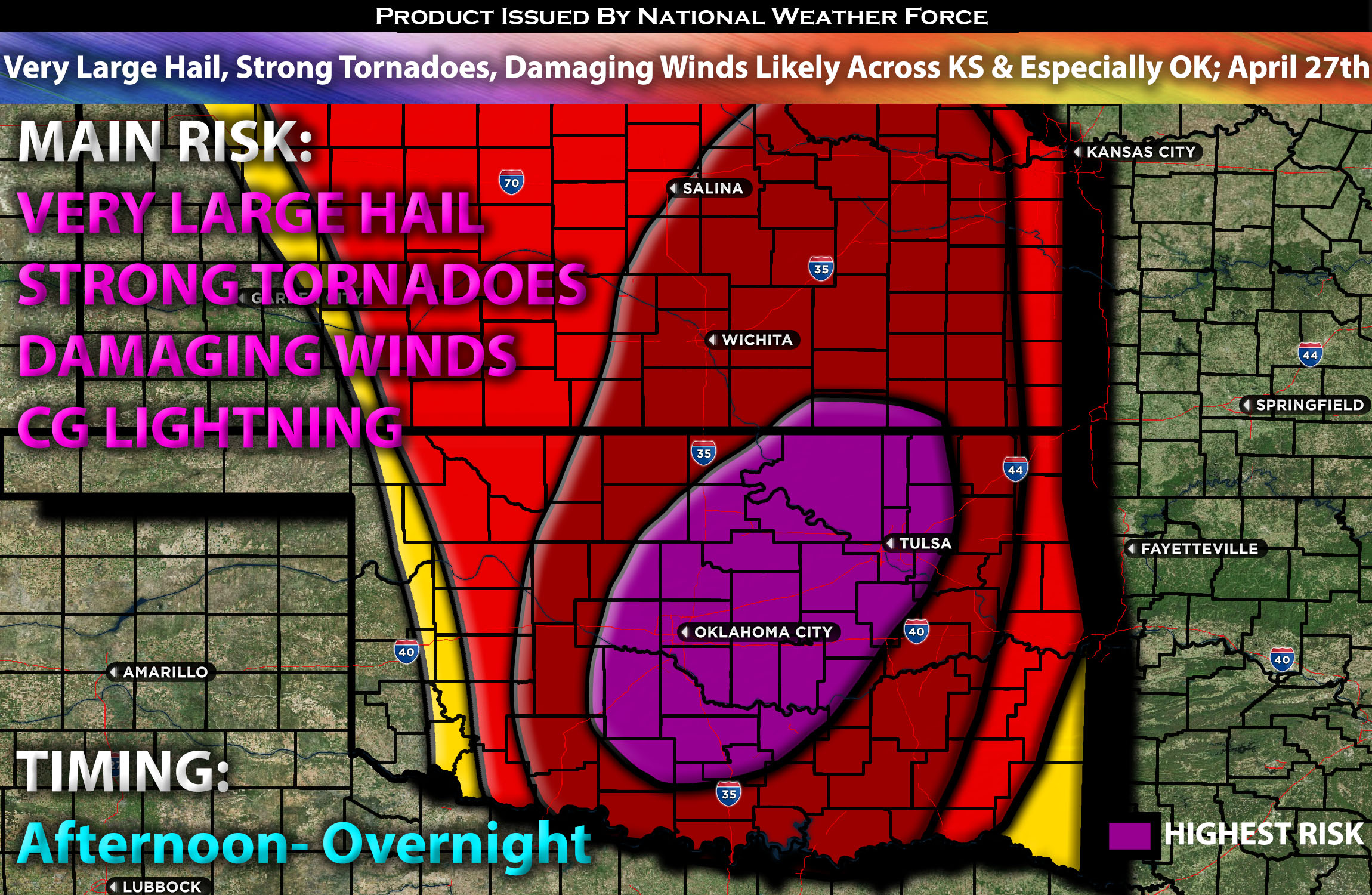 Very Large Hail, Strong Tornadoes, Damaging Winds Likely Across KS & Especially OK; April 27th