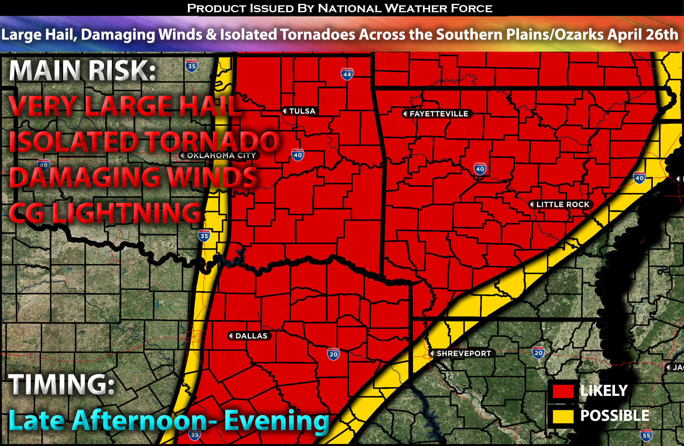 Large Hail, Damaging Winds & Isolated Tornadoes Possible Across the Southern Plains/Ozarks on April 26th