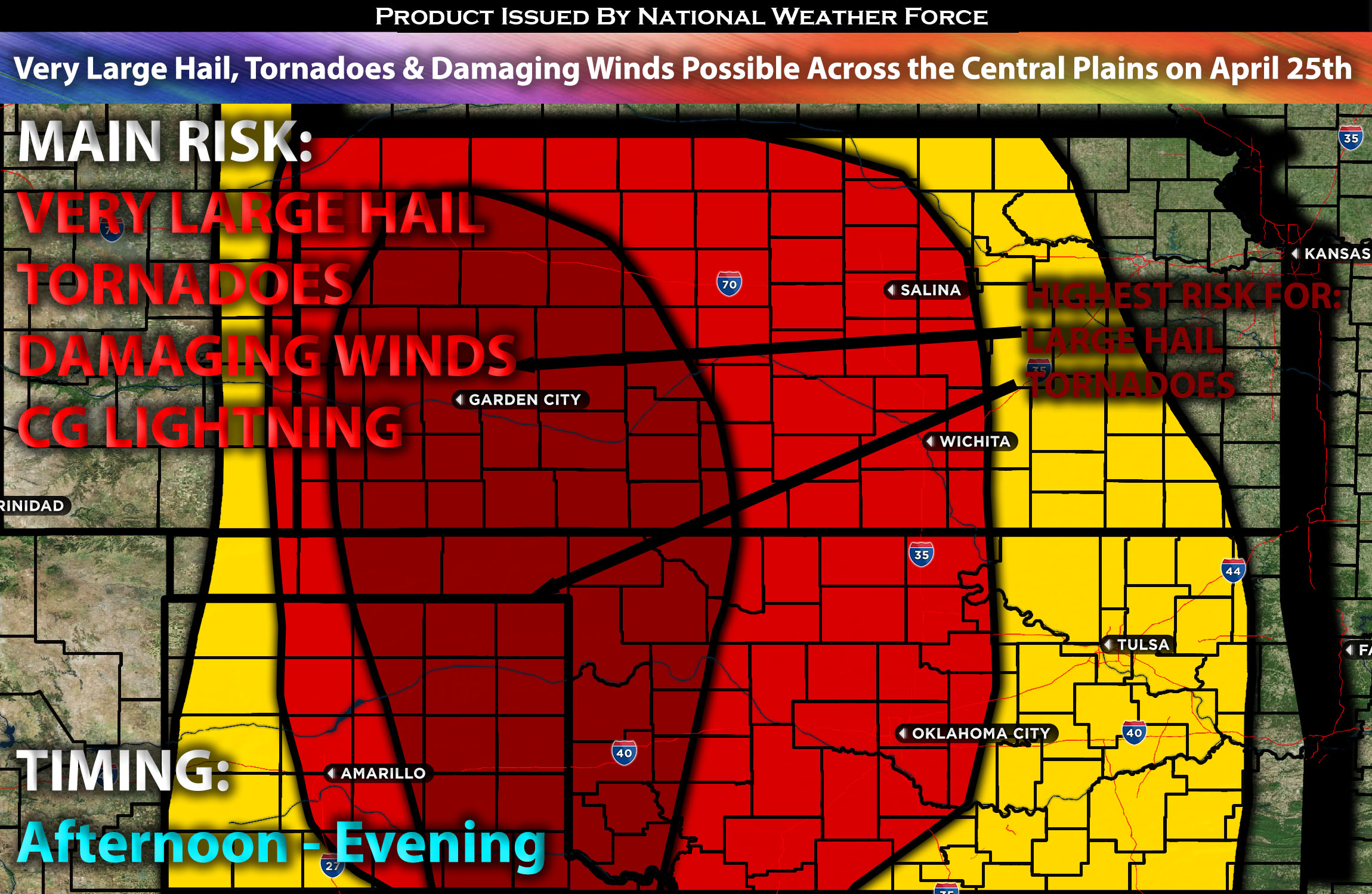 Very Large Hail, Tornadoes & Damaging Winds Possible Across the Central Plains on April 25th