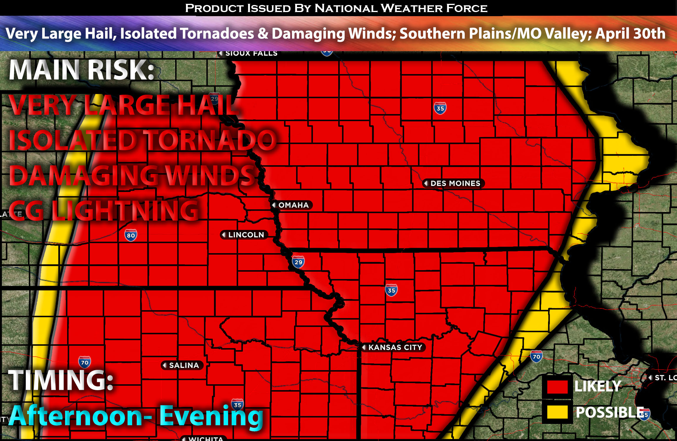 Very Large Hail, Isolated Tornadoes & Damaging Winds; Southern Plains/MO Valley; April 30th