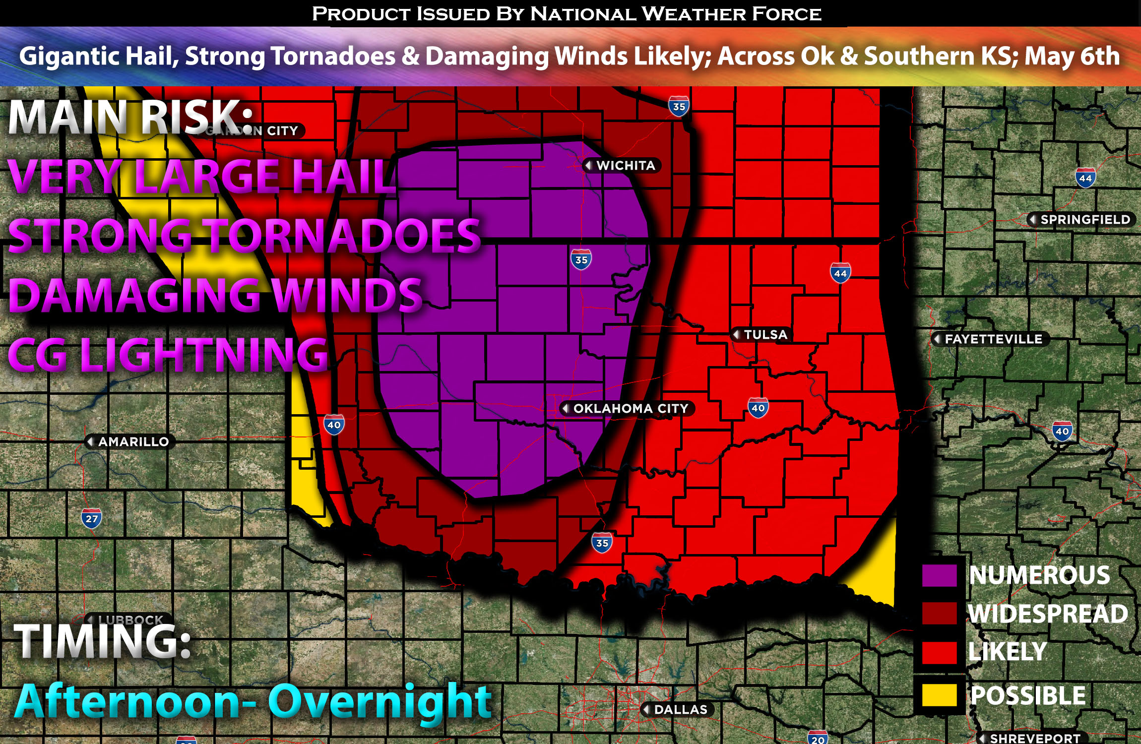 Gigantic Hail, Strong Tornadoes & Damaging Winds Likely; Across OK & Southern KS; May 6th