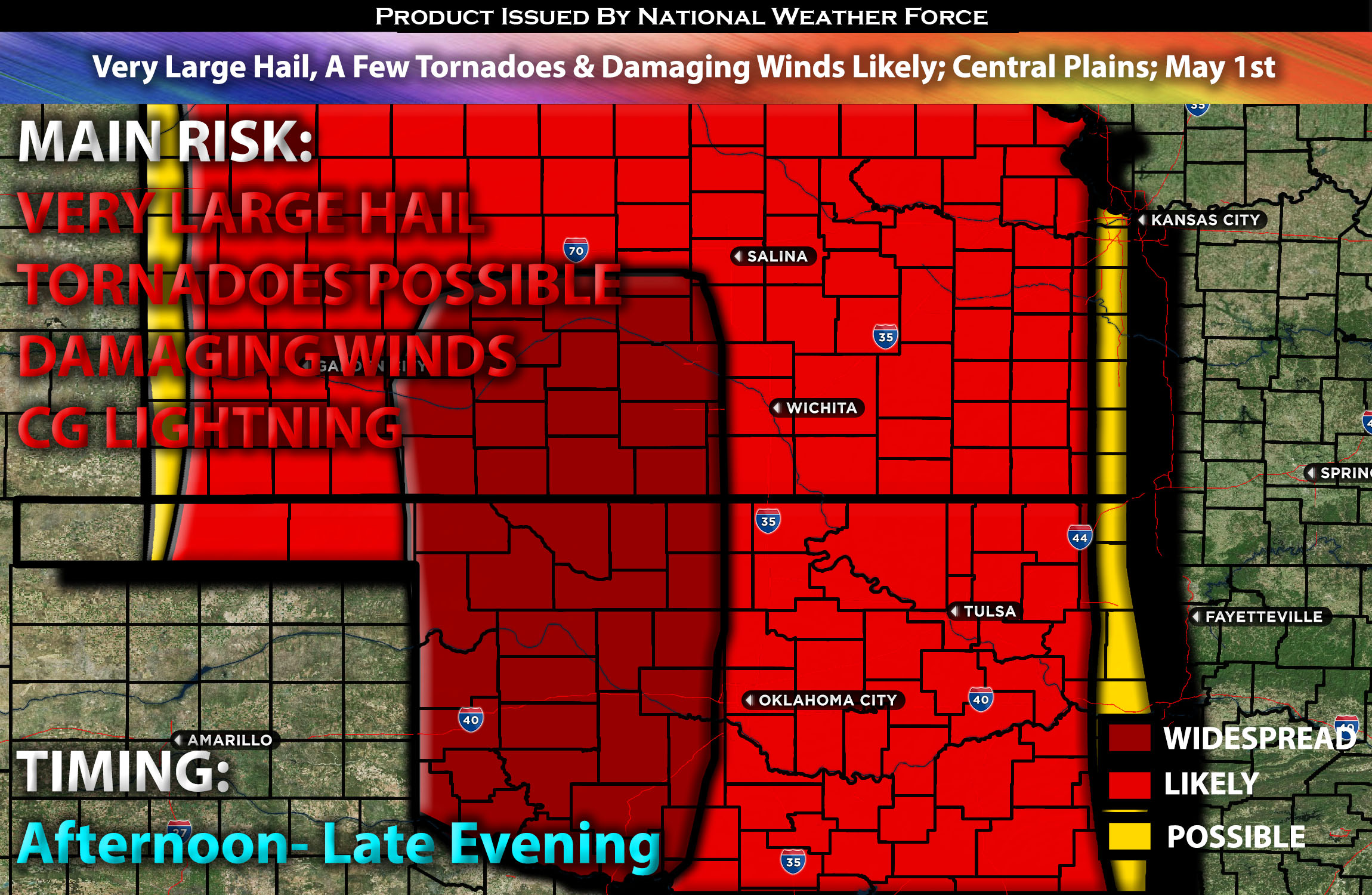 Very Large Hail, A Few Tornadoes & Damaging Winds Likely; Central Plains; May 1st