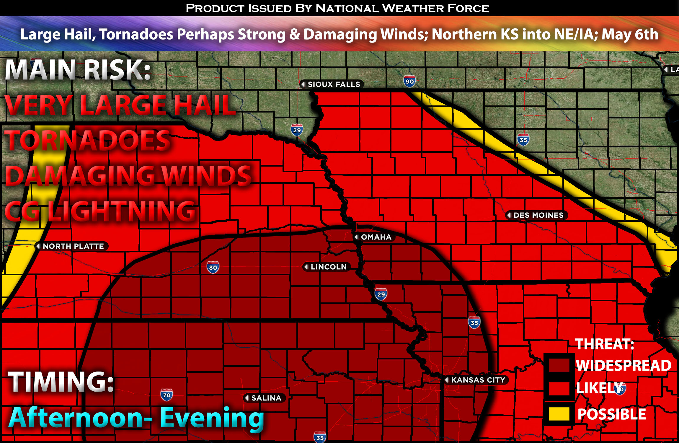 Large Hail, Tornadoes Perhaps Strong & Damaging Winds Likely; Across Northern KS into NE/IA/MO; May 6th
