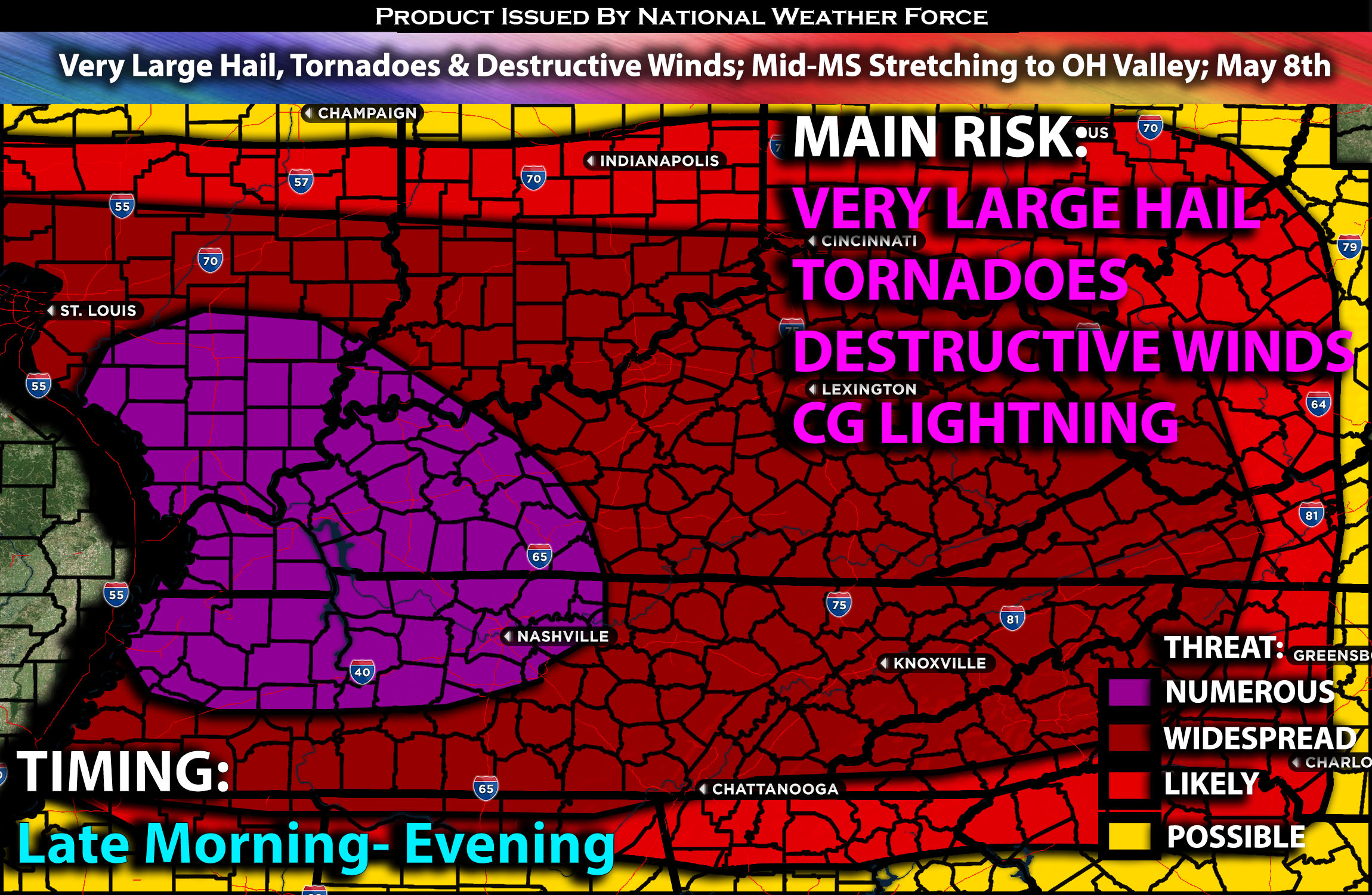 Very Large Hail, Tornadoes & Destructive Winds; Mid-MS Stretching to OH Valley; May 8th