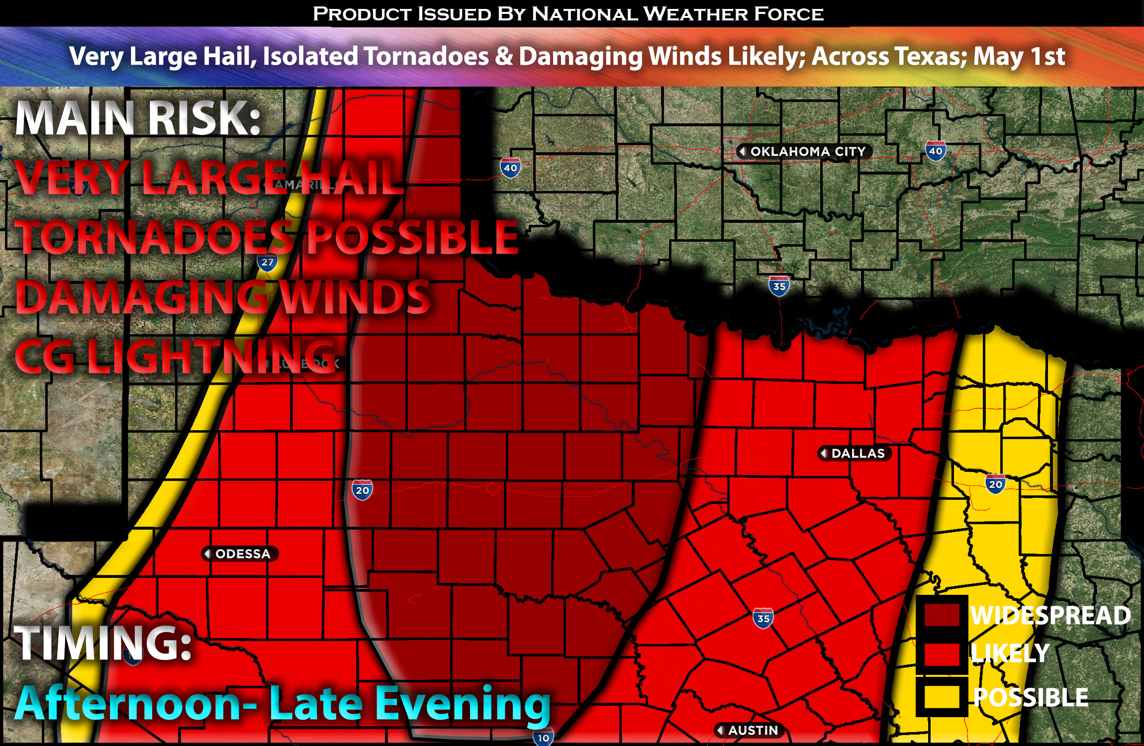 Very Large Hail, Isolated Tornadoes & Damaging Winds Likely; Across Texas; May 1st