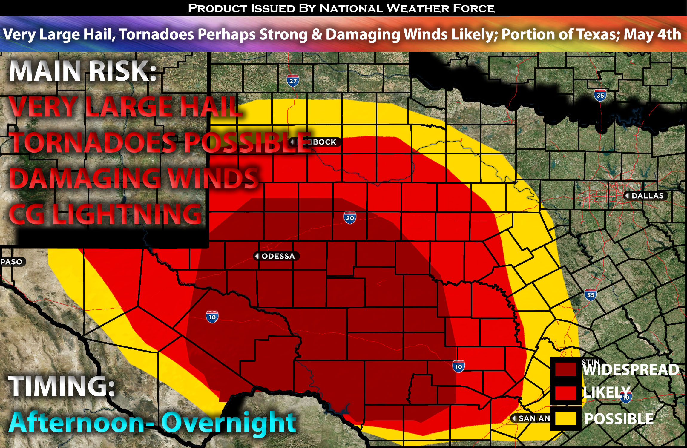 Very Large Hail, Tornadoes Perhaps Strong & Damaging Winds Likely; Portion of Texas; May 4th