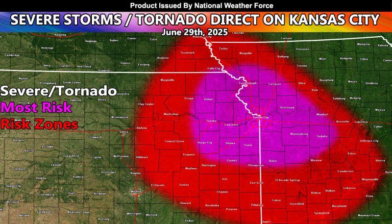 Intense Severe Thunderstorms and a Tornado Risk Centers in on Kansas City, Missouri for June 29th, 2025 and Overnight